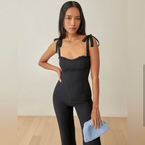 NWT Reformation Alfred Black Jumpsuit Wide Leg Size 10 - Picture 3 of 11